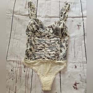 New Free People Intamitely Women's Brown Floral Sleeveless Bodysuit Size Small